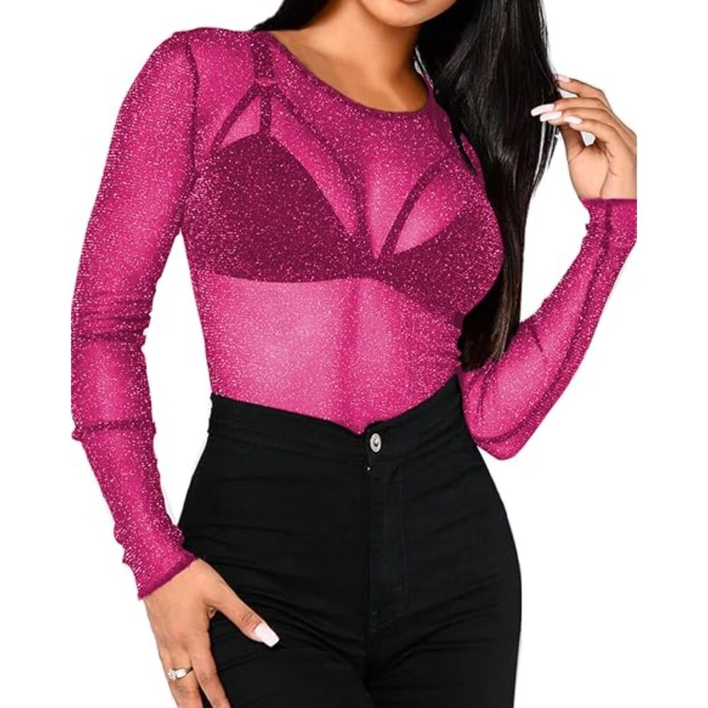 BelleLovin Pink Metallic Mesh Top Women’s XL NWT Party Club Festival Shimmer